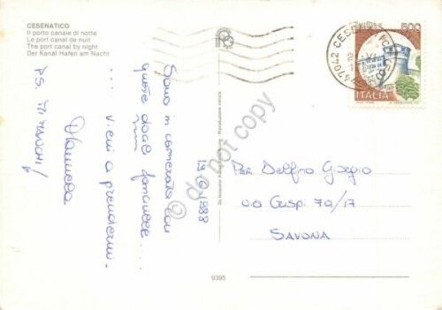 Cartolina Cesenatico Porto Canale di notte bar 1988 (Rimini)