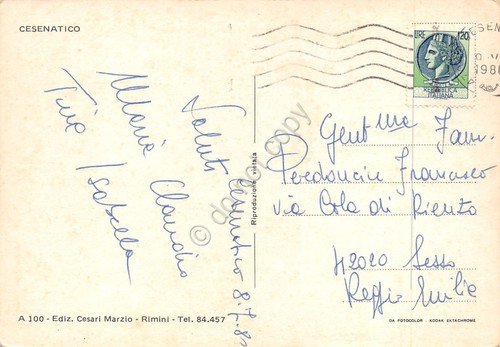 Cartolina Cesenatico vedute varie e conchiglie 1980 (Rimini)