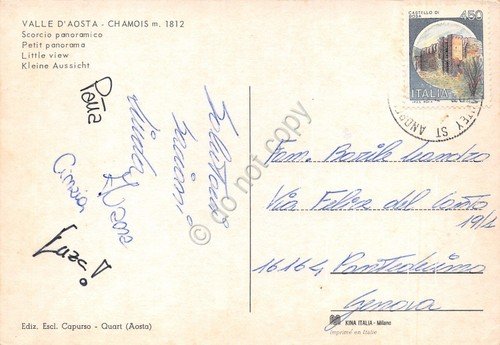 Cartolina Chamois scorcio panoramico Chiesa case
