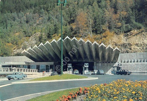 Cartolina Chamonix Pellerins entrata al tunnel auto d'epoca 1969 | Immagine principale