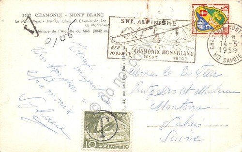 Cartolina Chamonix vedute M Blanc Aiguille Timbro a targhetta ski …
