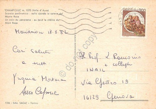 Cartolina Champoluc panorama 1982 (Aosta)