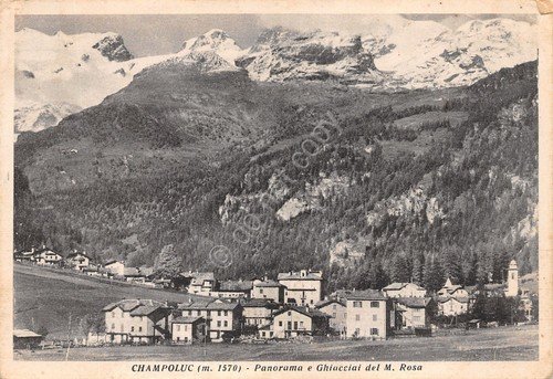 Cartolina Champoluc Panorama e ghiacciai del M. Rosa ED SACAT