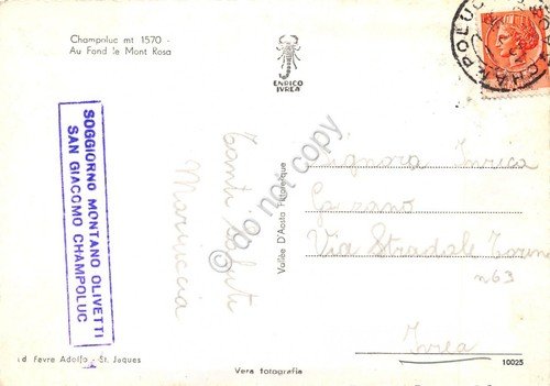 Cartolina Champoluc panorama Monte Rosa Timbro Soggiorno Montano Olivetti segnat | Immagine Gallery 2