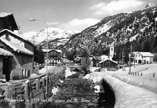 Cartolina Champoluc panorama parziale paese Monte Rosa 1966 (Aosta)