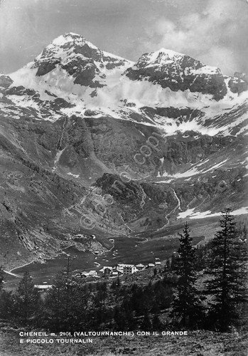Cartolina Cheneil Valtournanche panorama con Grande e Piccolo Tournalin 1954 | Immagine principale