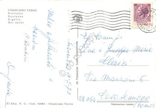 Cartolina Chianciano Terme Notturno 1970 Hotel Palace Hotel Plaza (Siena)