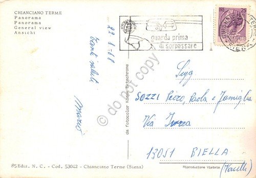 Cartolina Chianciano Terme Panorama 1968 timbro a targhetta viabilità 1968 | Immagine Gallery 2