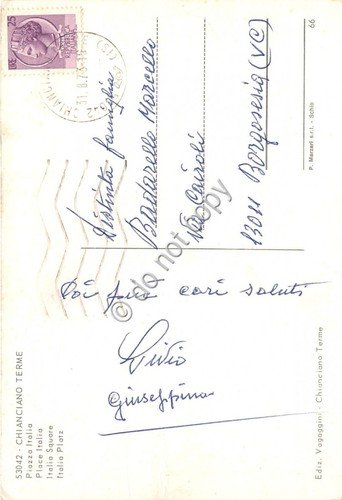 Cartolina Chianciano Terme Piazza Italia Cinema Garden auto d'epoca 1973