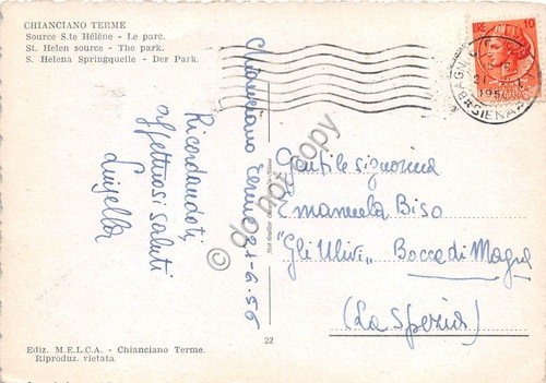 Cartolina Chianciano Terme Sorgente S. Elena Parco1956 (Siena)
