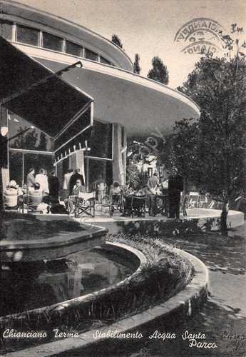 Cartolina Chianciano Terme Stabilimento Acqua Santa parco 1960 (Siena) | Immagine principale