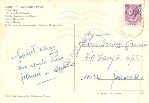 Cartolina Chianciano Terme vedute varie con stemma (Siena)