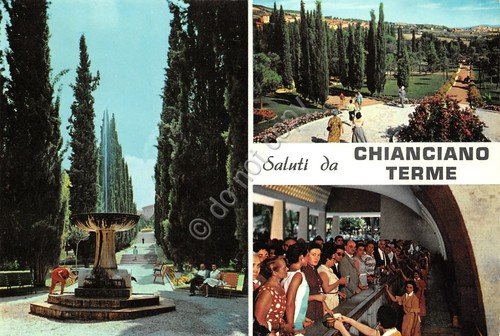 Cartolina Chianciano Terme vedute varie fonti parco | Immagine principale