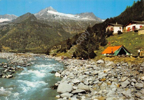Cartolina Chiareggio Valmalenco lungo torrrente campeggio | Immagine principale