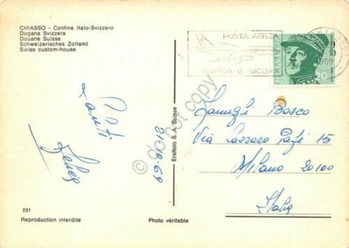 Cartolina Chiasso confine Italo Svizzero 1969