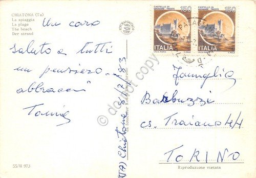 Cartolina Chiatona Taranto spiaggia animata 1983