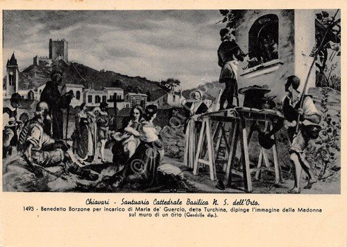 Cartolina Chiavari Cattedrale N.S. dell'Orto Madonna sul muro Borzone (Genova)