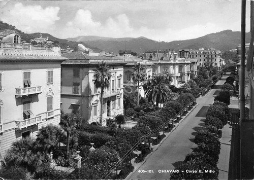 Cartolina Chiavari Corso E. Millo dall'alto 1954 | Immagine principale