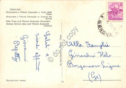 Cartolina Chiavari Monumento a V. Emanuele 1963