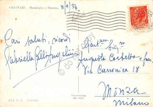 Cartolina Chiavari Municipio e Duomo 1954 (Genova) | Immagine Gallery 2