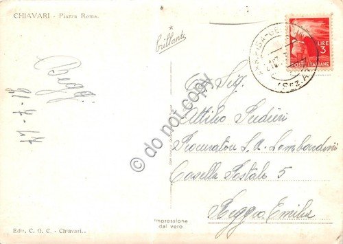 Cartolina Chiavari Piazza Roma 1947