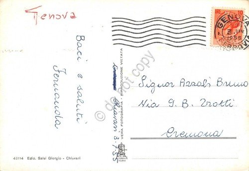 Cartolina Chiavari Rotonda Ravenna 1955