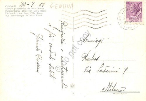 Cartolina Chiavari scorcio panoramico da Villa Rocca 1969