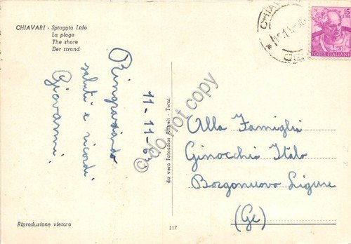 Cartolina Chiavari Spiaggia Lido 1963