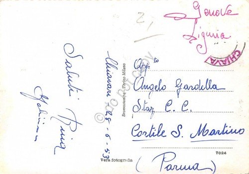 Cartolina Chiavari Spiaggia Lido animata 1953