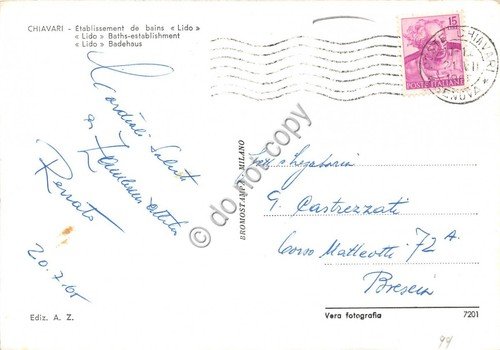 Cartolina Chiavari Stabilimento Lido 1965