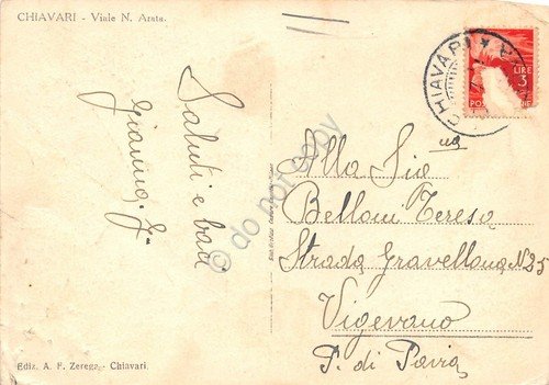 Cartolina Chiavari Via Atala anni '40 danneggiata