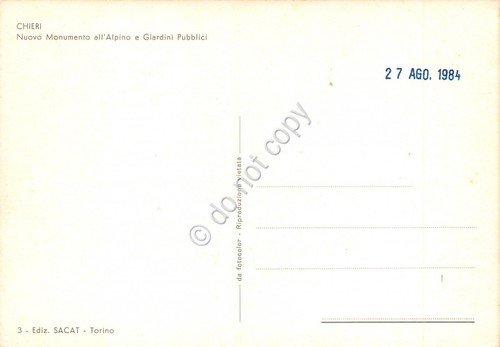 Cartolina Chieri Nuovo Monumento all'Alpino Giardini Pubblici ED SACAT 1984 | Immagine Gallery 2