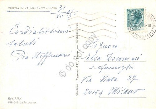 Cartolina Chiesa in Valmalenco Panorama parziale 1975 (Sondrio)