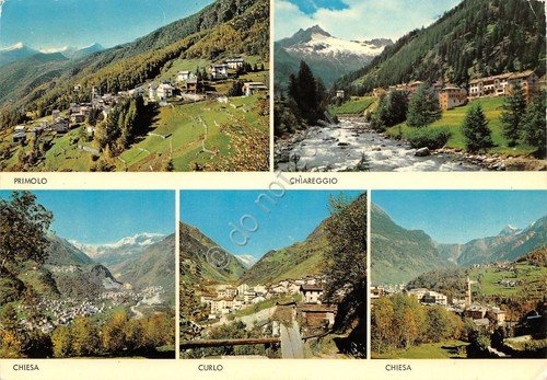 Cartolina Chiesa in Valmalenco vedute Primolo Curlo Chiareggio 1972 (Sondrio)