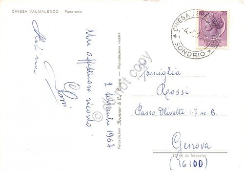 Cartolina Chiesa Valmalenco panorama 1967 (Sondrio)