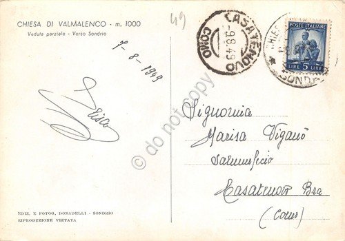 Cartolina Chiesa Valmalenco panorama verso Sondrio 1949 | Immagine Gallery 2