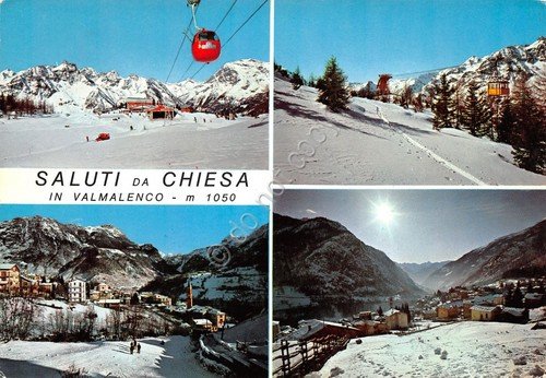 Cartolina Chiesa Valmalenco vedute ovovia 1968 (Sondrio) | Immagine principale