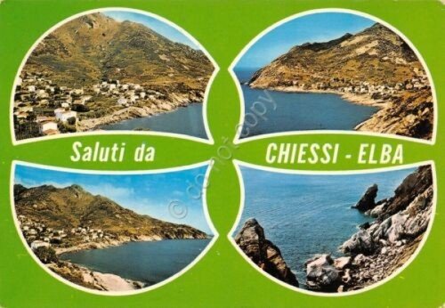 Cartolina Chiessi Elba vedute bordo verde 1975 (Livorno) | Immagine principale