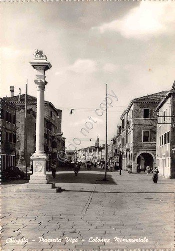 Cartolina Chioggia Piazzetta Vigo Colonna Monumentale animata anni '50