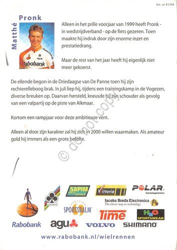 Cartolina Ciclismo Matthé Pronk autografo stampato | Immagine Gallery 2
