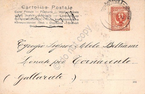 Cartolina Cireggio torre con orologio e orti 1909 circa Ed …