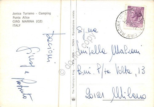 Cartolina Cirò Marina Camping Punta Alice vedute anni '70