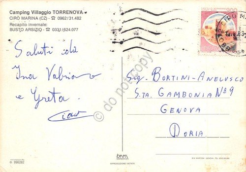 Cartolina Cirò Marina Camping Torrenova vedute 1983 | Immagine Gallery 2