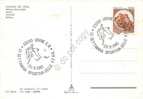 Cartolina Cividale del Friuli Palazzo Municipale timbro filatelico 1981