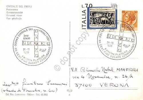Cartolina Cividale del Friuli panorama timbro filatelico 1976 | Immagine Gallery 2