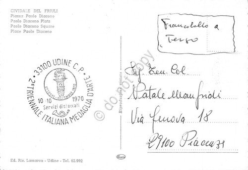 Cartolina Cividale del Friuli Piazza Paolo Diacono 1970