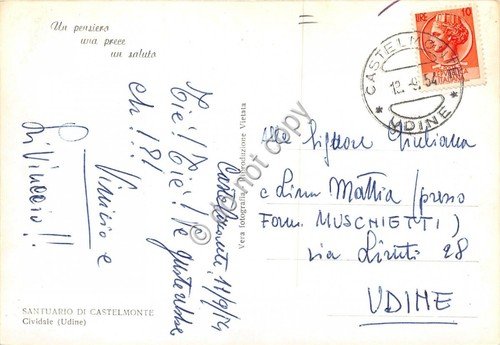 Cartolina Cividale Santuario di Castelmonte 1954