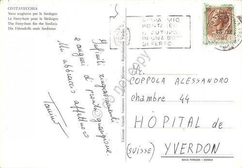 Cartolina Civitavecchia nave traghetto per Sardegna corda da nave 1971