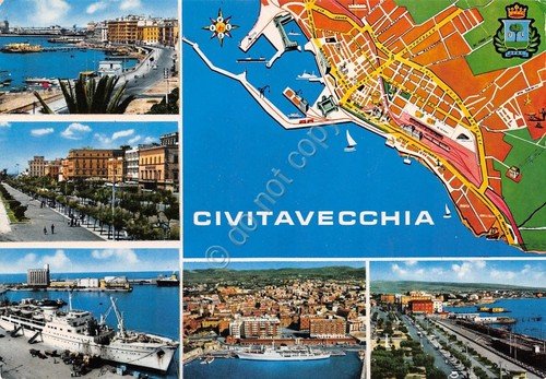 Cartolina Civitavecchia Vedutine e mappa 1978 (Roma)