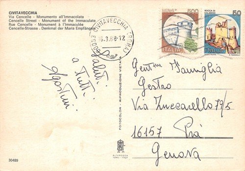 Cartolina Civitavecchia Via Cencelle Monumento a Immacolata 1988